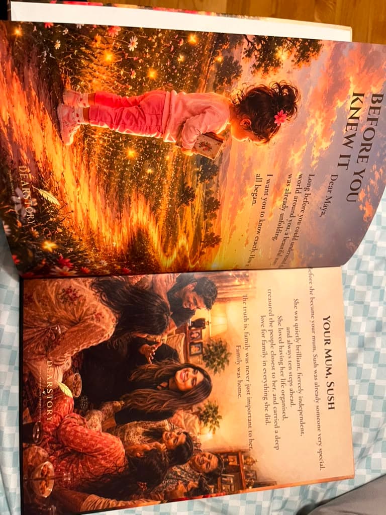 The finished Maya book, photographed and shared by the family after delivery.