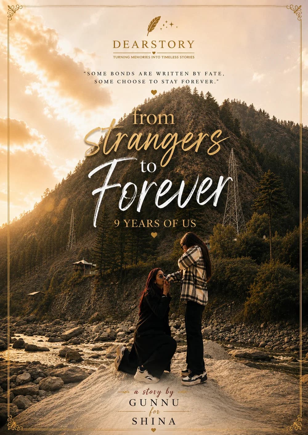 Personalized friendship storybook cover featuring an editorial layout with artistic photos of two best friends.