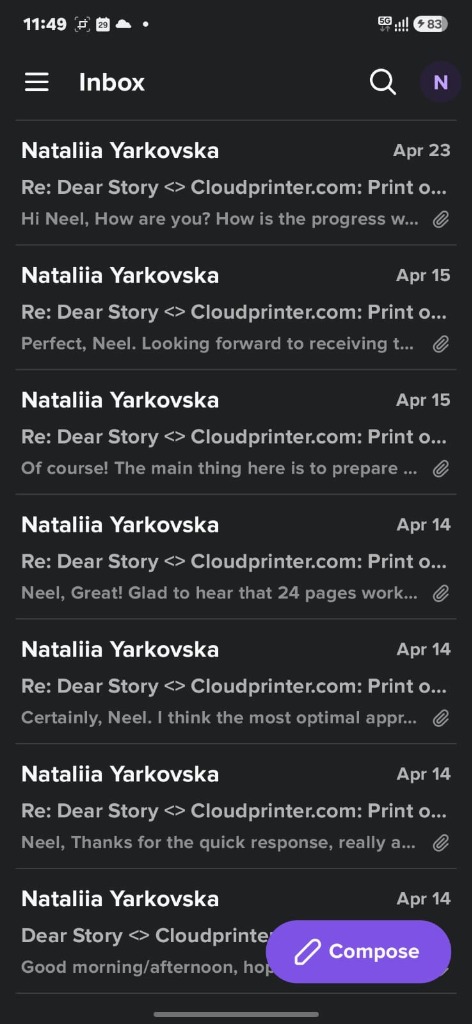 Cloudprinter Email Thread Screenshot