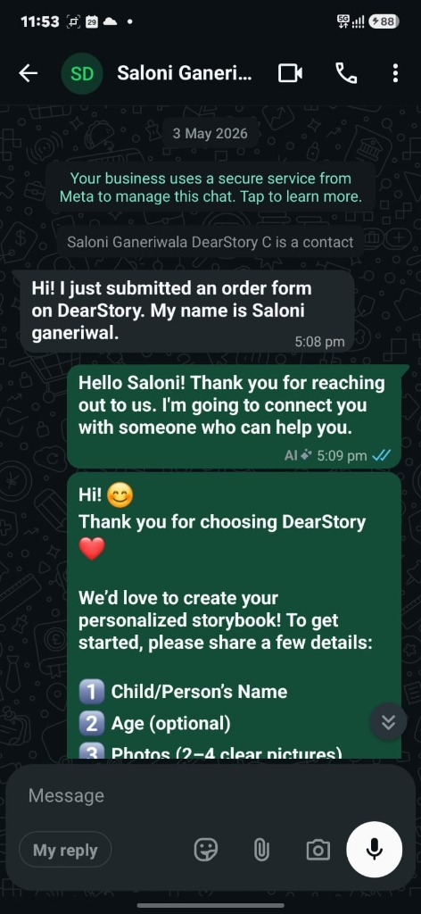 Saloni Onboarding WhatsApp Chat Screenshot