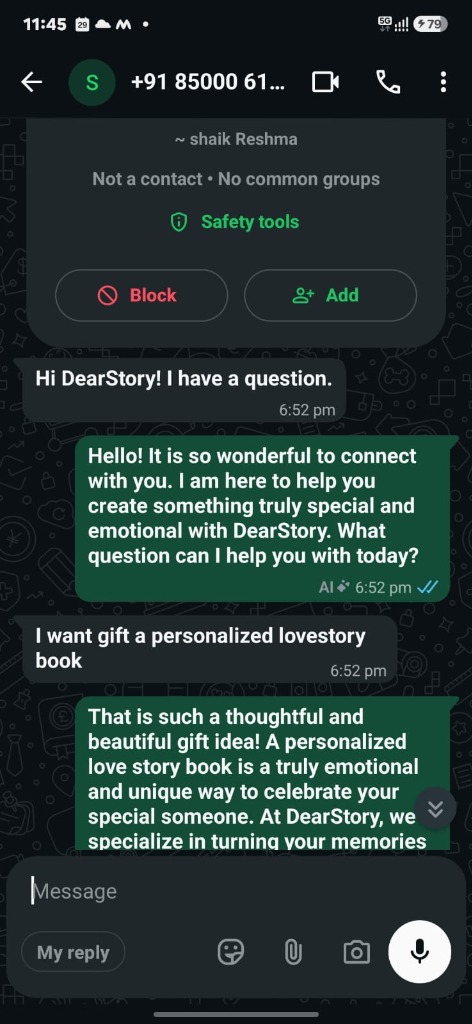 Reshma WhatsApp Inquiry Screenshot